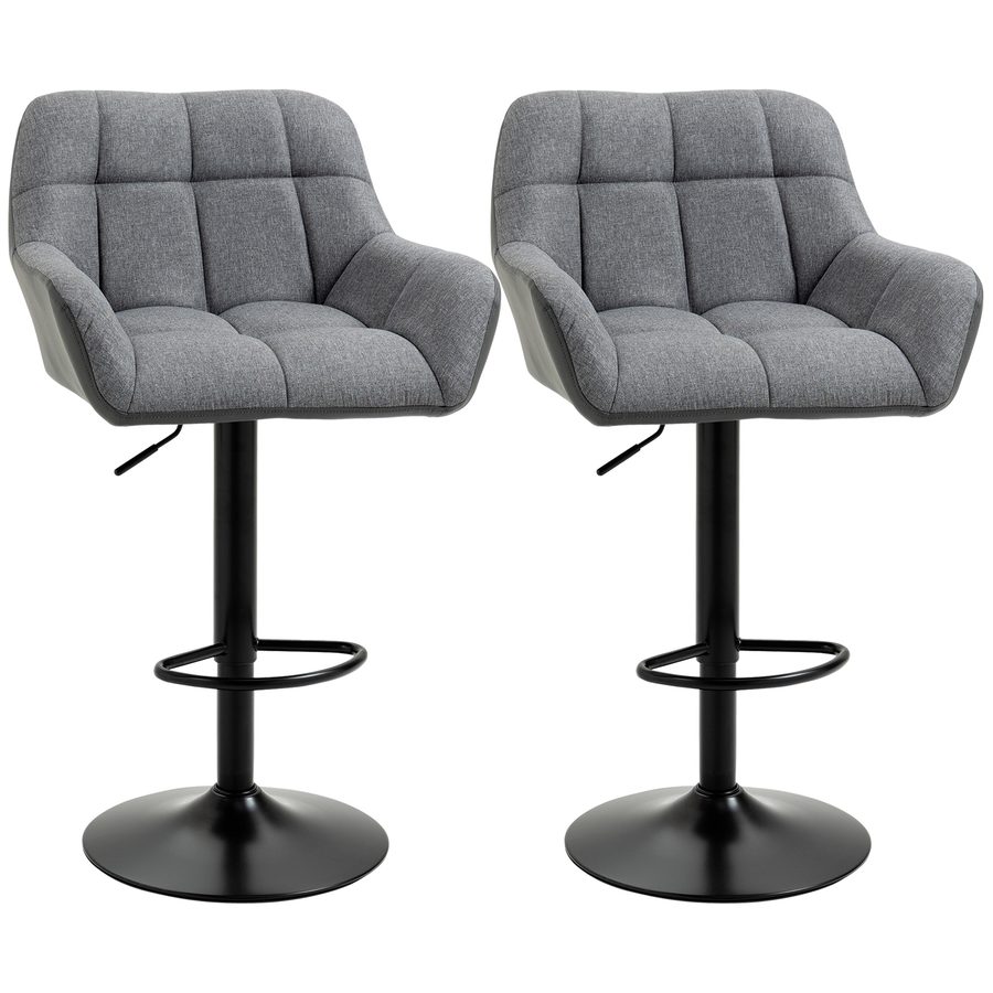 HOMCOM Barhocker küche 2er-Set Höhenverstellbar 360° drehbar mit Lehne und Fußstütze, Leinenoptik, bis 120 kg, 57,5 x 52,5 x 93-114 cm, Grau   Aosom von HOMCOM