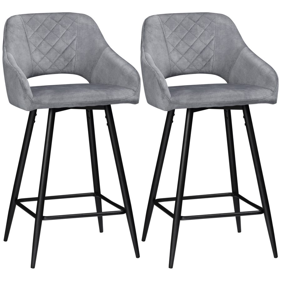 HOMCOM 2er-Set Barhocker, Barstühle, Bistrohocker mit Fußstütze, Küchenstuhl, Thekenhocker, Sitzbezug, Stahl, Grau, 50 x 53 x 94 cm  Aosom von HOMCOM
