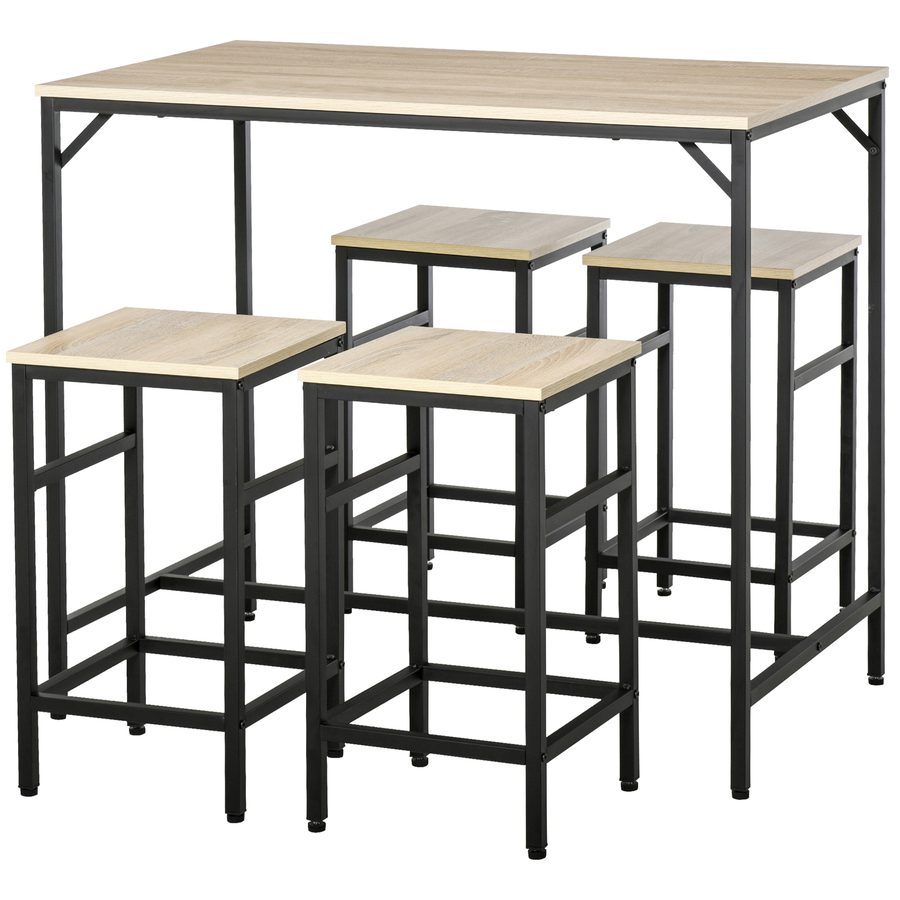 HOMCOM Hoch Tisch Set, Moderner Küchentisch mit 4 Barhockern im Industrial Stil, Metall und Holz, Modernes Möbel, Wohnzimmer und Küche, 100Lx60Px88Hcm, Hell Eiche   Aosom von HOMCOM