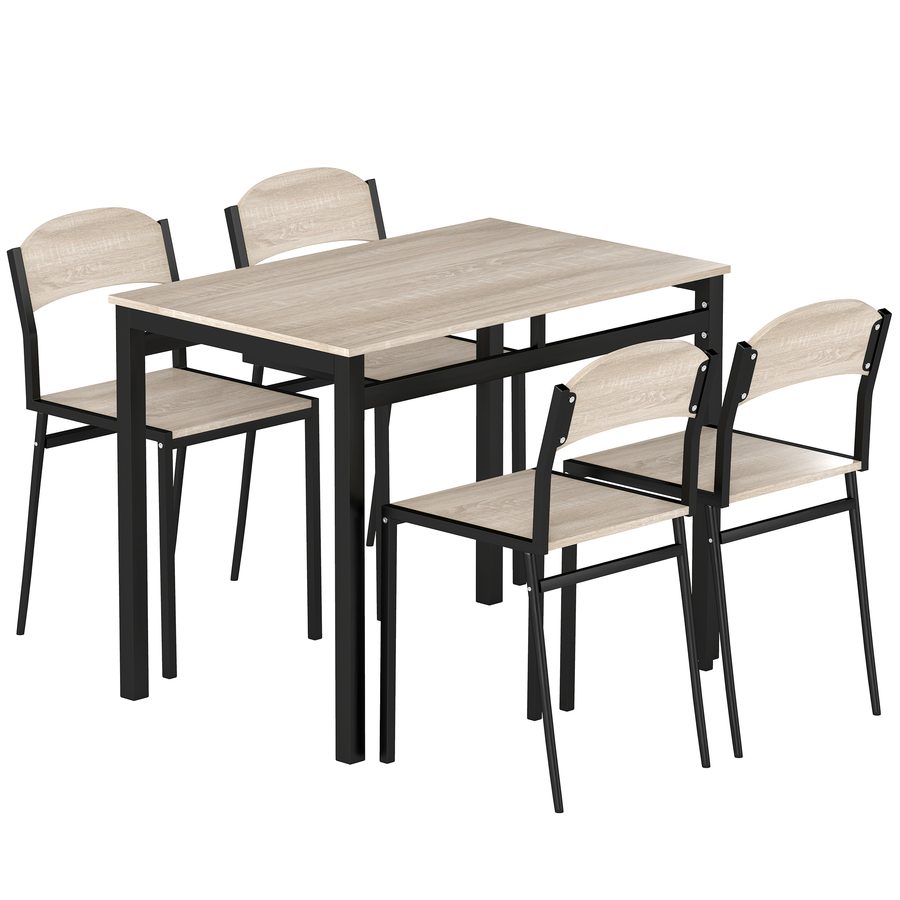 HOMCOM Essgruppe 5-Teilig 100 x 63 cm Esstisch mit 4 Stühlen Rechteckig Esszimmergruppe Modern Küchentisch Set für kleine Raum, Esszimmer, Küche, Eiche   Aosom von HOMCOM