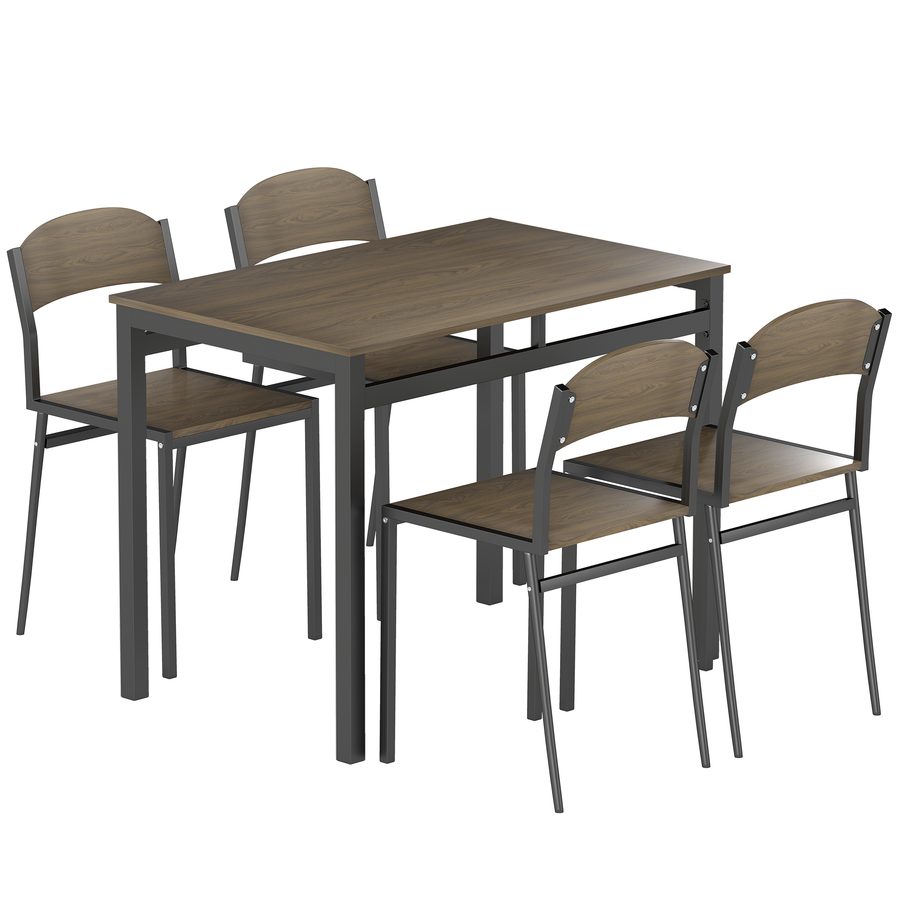 HOMCOM Esstisch-Set – Runder Küchentisch mit 4 Stühlen, Modernes Design, Metallgestell, für kleine Räume, Dunkelbraun/Schwarz   Aosom von HOMCOM