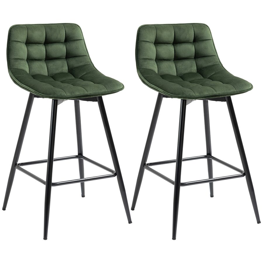 HOMCOM 2er-Set Barhocker im skandinavischen Stil mit Rückenlehne und Fußstütze, Barhocker mit Samteffekt und Metall Rückenlehne, 45x47x84 cm, Grün   Aosom von HOMCOM
