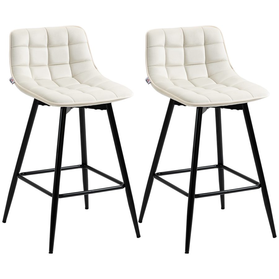 HOMCOM Set 2 Hohe Hocker im nordischen Stil mit Rückenlehne und Fußstütze, Hocker mit Samtoptik und Metall, 45x47x84 cm, Cremeweiß   Aosom von HOMCOM