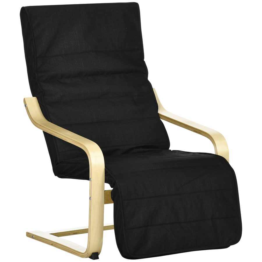 HOMCOM Relaxsessel Schwingstuhl mit verstellbarem Fußteil, Ruhesessel in Leinenoptik, Esszimmerstuhl aus Birkenholz, Schwarz   Aosom.de von HOMCOM