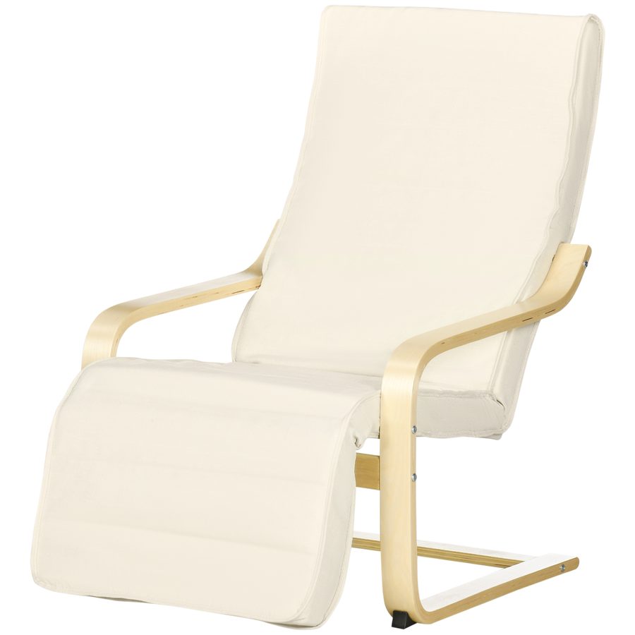 HOMCOM Relaxsessel Schwingstuhl, Ruhesessel, Relaxstuhl mit Verstellbarem Fußteil, Esszimmerstuhl mit Leinenoptik für Wohnzimmer, Birkenholz, Cremeweiß 66,5 x 94 x 100cm   Aosom von HOMCOM