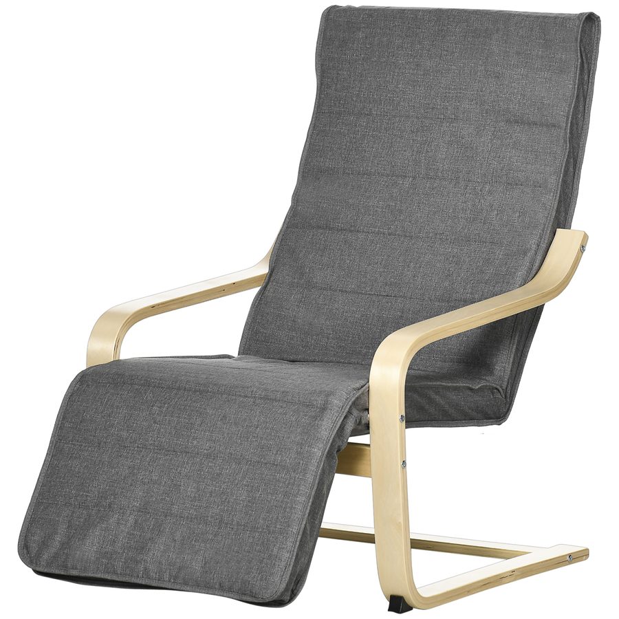 HOMCOM Relaxsessel Schwingstuhl, Ruhesessel, Relaxstuhl mit Verstellbarem Fußteil, Esszimmerstuhl mit Leinenoptik für Wohnzimmer, Birkenholz, Grau 66,5 x 94 x 100cm   Aosom von HOMCOM