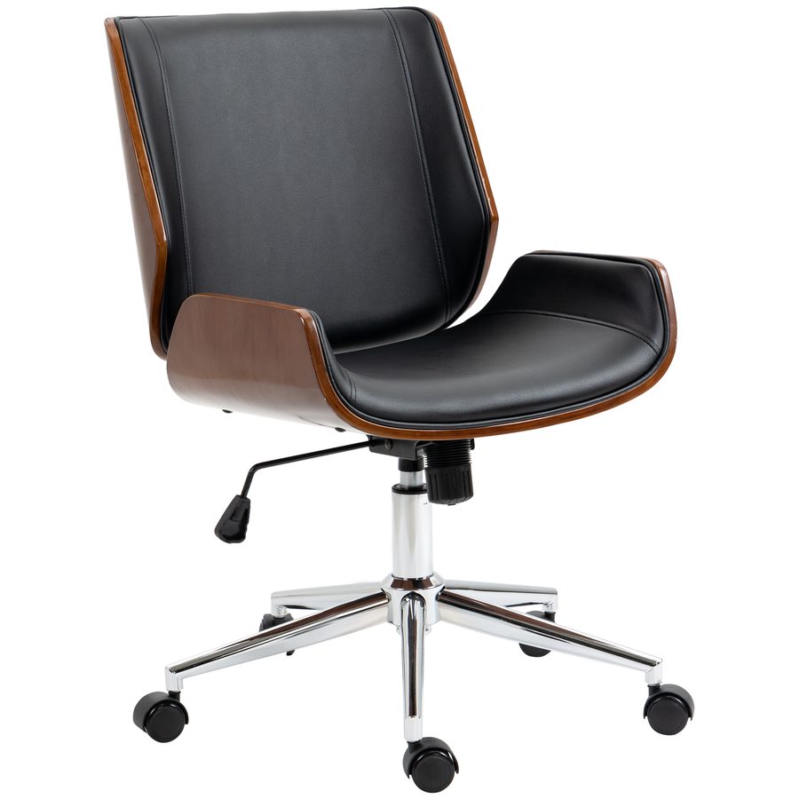 Vinsetto Bürostuhl Retro, höhenverstellbarer Schreibtischstuhl holz, Drehlstuhl mit Kippfunktion, Schwarz   Aosom von Vinsetto