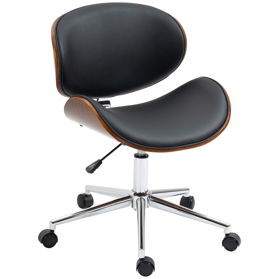 Vinsetto Bürostuhl Vintage-Design Höhenverstellbar 360° drehbar verchromtes Gestell Pappelholz Kunstleder 53B x 53T x 77-87H cm Schwarz   Aosom von Vinsetto