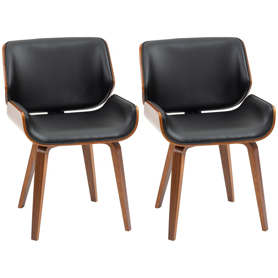 HOMCOM Esszimmerstühle 2er Set Küchenstuhl mit Rückenlehne, Stühle mit Holzbeine, Vintage Polsterstuhl für Esszimmer, Esstisch, Kunstleder, Schwarz   Aosom von HOMCOM