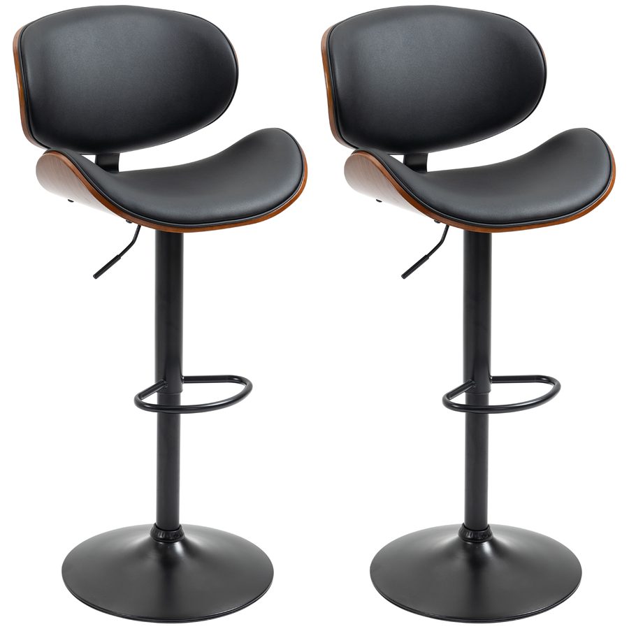 HOMCOM 2er-Set Barhocker, Höhenverstellbarer Küchenhocker, Tresenstuhl aus Kunstleder, Drehstuhl mit Fußstützen, Barstuhl für Küche, Esszimmer, Schwarz, Stahl, 53 x 52 x 92-112 cm   Aosom von HOMCOM