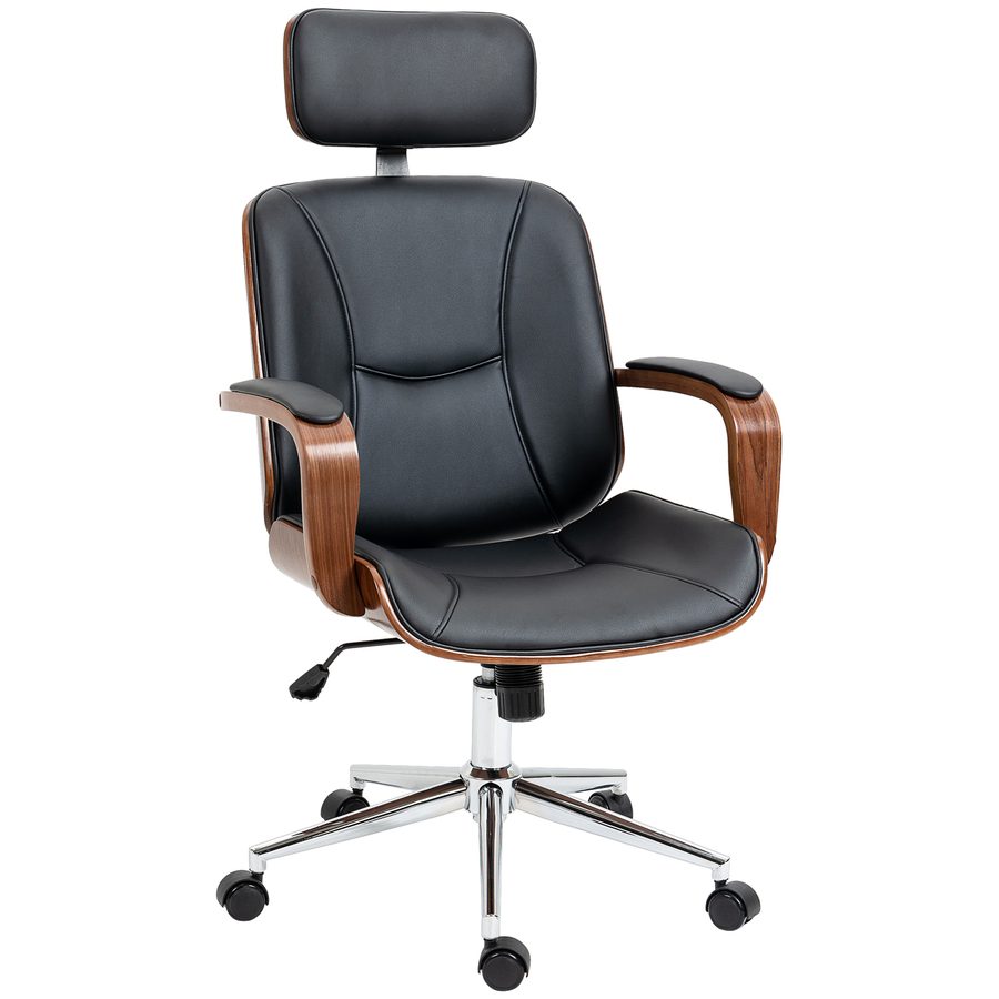 Vinsetto Bürostuhl Ergonomischer Schreibtischstuhl mit Hoher Rückenlehne, Abnehmbarer Kopfstütze Höhenverstellbarer Drehstuhl mit Wippfunktion aus Kunstleder für Home-Office Schwarz   Aosom von Vinsetto