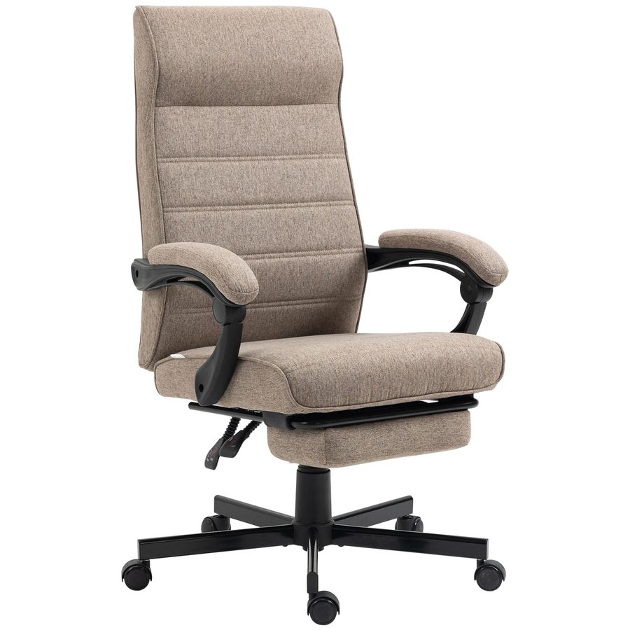 Vinsetto Ergonomischer Bürostuhl, Drehbarer Bürostuhl, Neigbar, in Leinenoptik mit Armlehnen, höhenverstellbar und einklappbarem Fußstütze, Braun   Aosom von Vinsetto