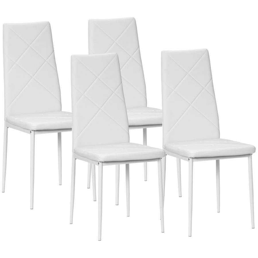 HOMCOM Esszimmerstuhl, 4er-Set Küchenstuhl, Gepolsterte Esszimmerstühle, Essstuhl, Polsterstuhl mit Stahlbeine, Kunstleder, Weiß   Aosom von HOMCOM