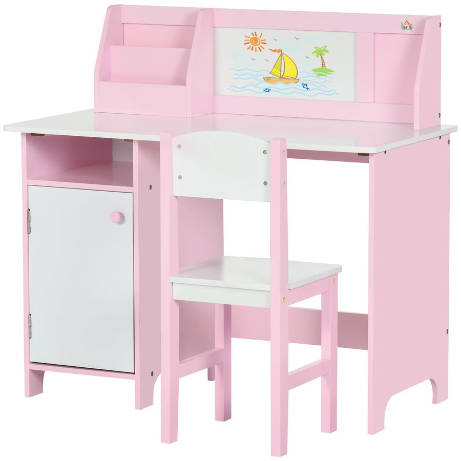 HOMCOM Kinder-Schreibtisch-Set mit Whiteboard - Schreibtisch für Kinder +5 Jahre 90L x 45B x 85H cm Rosa   Aosom von HOMCOM