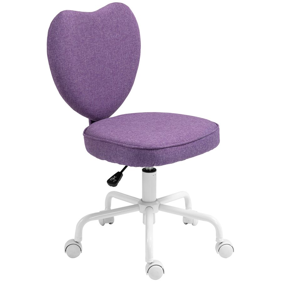 HOMCOM Schreibtischstuhl in Herzform, Bürostuhl mit 5 Schwenkrollen und Höhenverstellung in Leinenstoff, 40x50x79-89cm, Lila   Aosom von Vinsetto