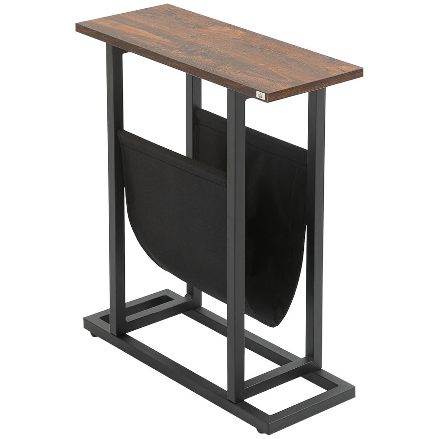 HOMCOM Beistelltisch Couchtisch mit Stofftasche & Stahlrahmen, Nachttisch für Schlafzimmer oder Wohnzimmer, dunkelbraun und schwarz   Aosom.de von HOMCOM