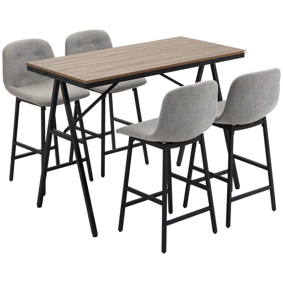 HOMCOM Bartisch Set 5-tlg. mit Barhockern, Essgruppe für Küche, Bistrotisch mit 4 Stühlen, Metall, hellbraun, 120x60x91 cm   Aosom.de von HOMCOM