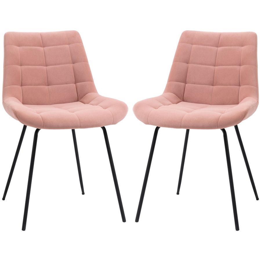 HOMCOM Esszimmerstuhl 2er Set  Küchenstuhl mit Rückenlehne, Samtbezug in Rosa, Retrodesign, Stahlbeine, für Wohnzimmer  Aosom von HOMCOM