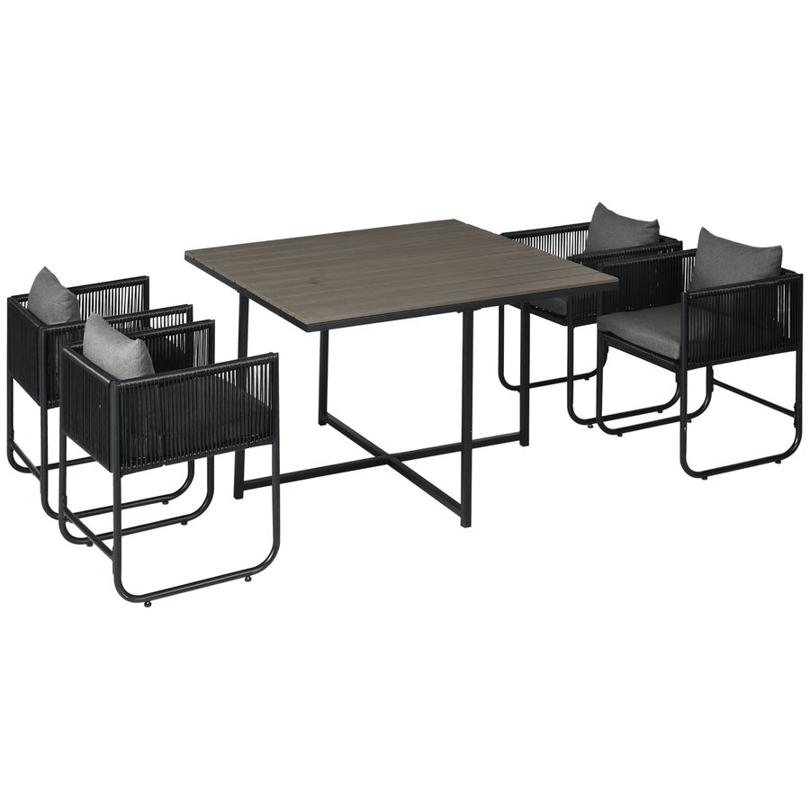 Outsunny 5-tlg Polyrattan Gartenmöbel Set Esstisch mit 4 Stühlen und Beistelltisch, stilvolle Essgruppe für Balkon und Garten   Aosom.de von Outsunny