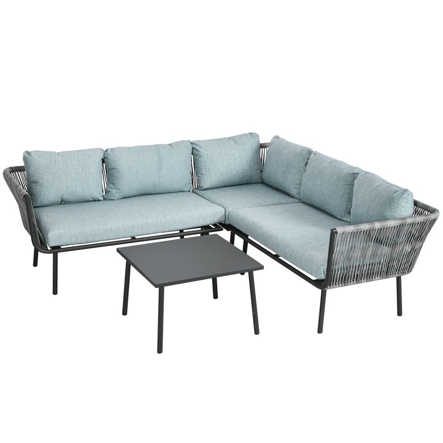 Outsunny Rattan Gartenmöbel-Set rattan sitzgruppe mit Kissen, 2 Doppelsofas, 1 Ecksofa, 1 Couchtisch, Sitzgruppe Aluminium für Balkon  Aosom.de von Outsunny