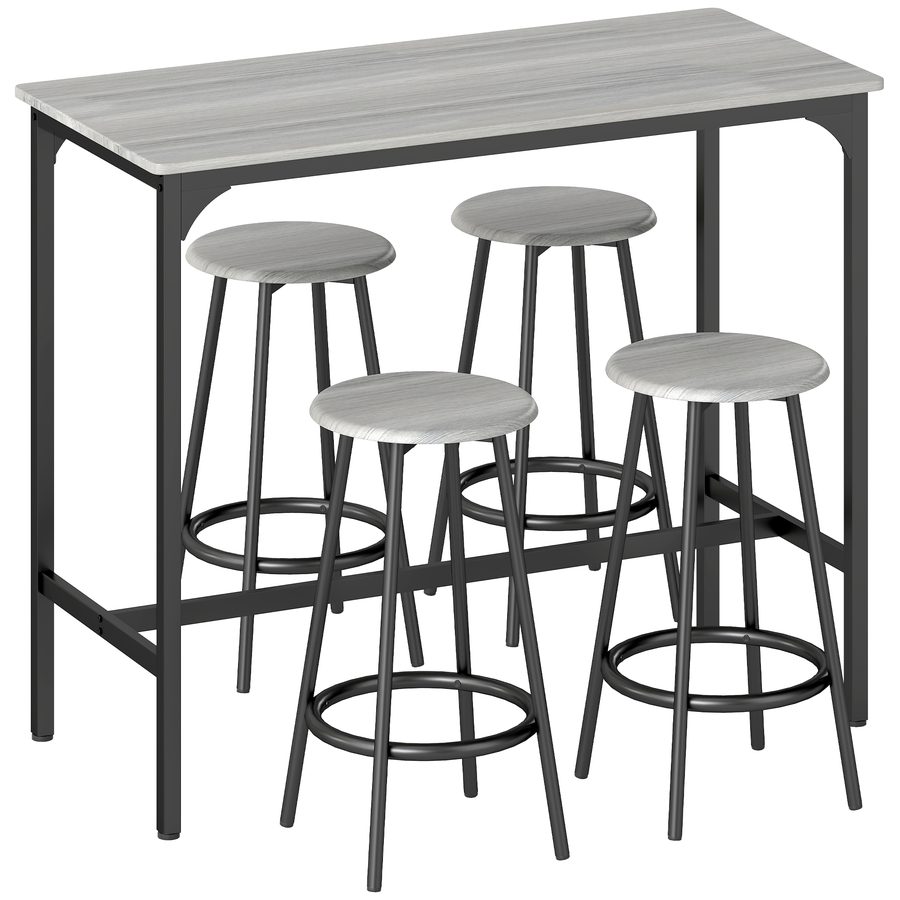 HOMCOM Bartisch mit Barhocker Set, 5-tlg. Bartisch-Set, Küchentisch mit 4 Barhocker, Essgruppe im Industriedesign, für Küche, Esszimmer, Metall, Grau   Aosom von HOMCOM