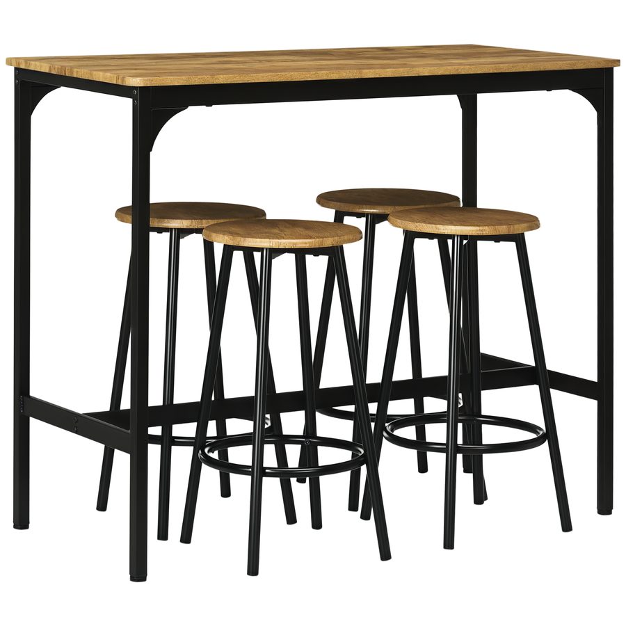 HOMCOM Bartisch Set 5-tlg mit 4 Barhockern Küchentisch im Industriedesign rustikal-braun Metall Essgruppe für Küche & Bar   Aosom.de von HOMCOM