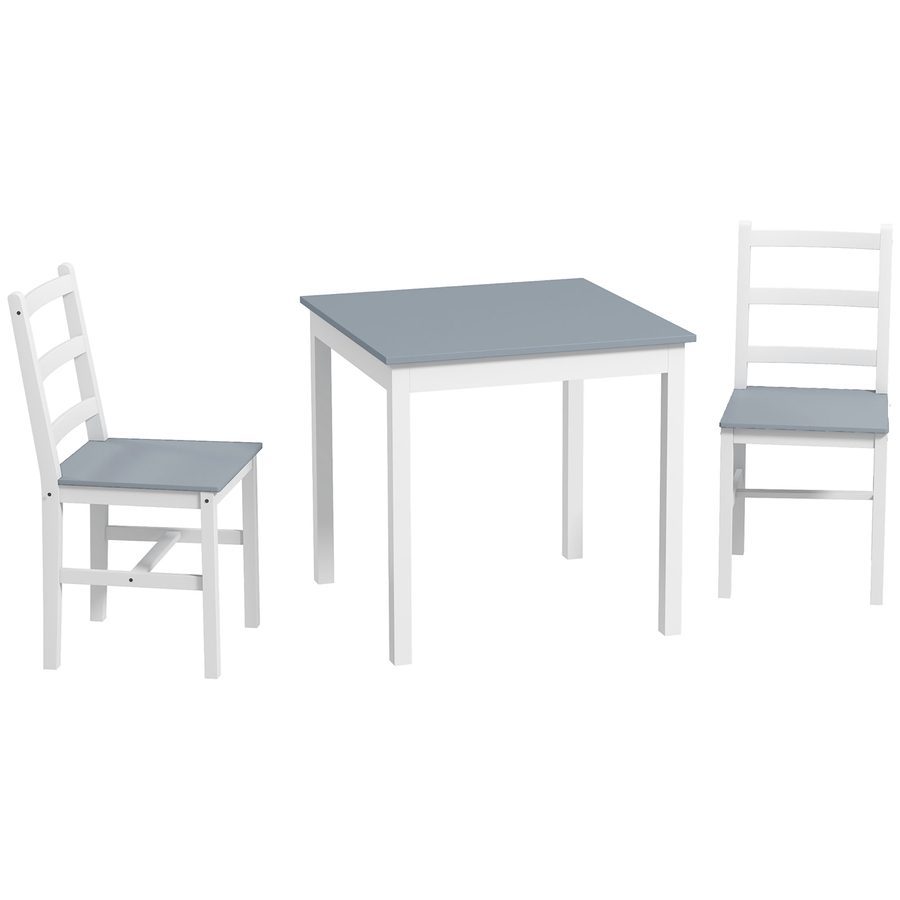 HOMCOM Essgruppe 3er-Set Küchentisch-Set für 2 Personen, kompakt in Grau und Weiß, Kiefernholz, ideal für Küche und Wohnzimmer   Aosom.de von HOMCOM
