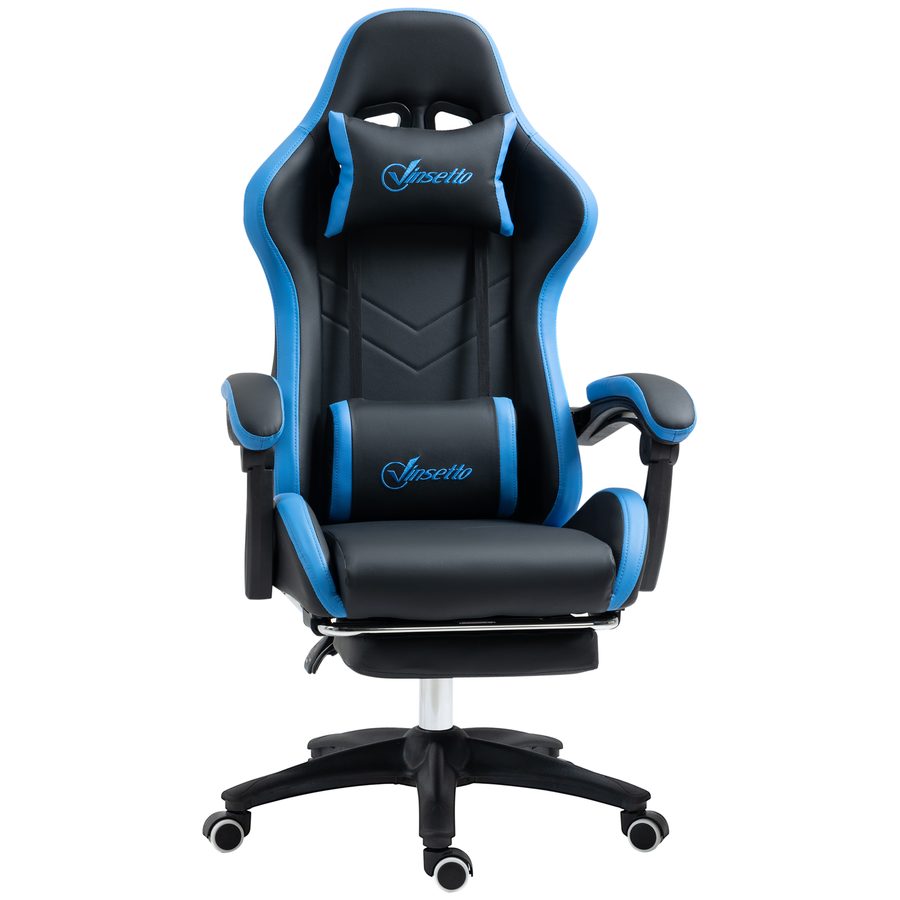 Vinsetto Gaming Sessel höhenverstellbar mit Lendenkissen & Kopfstütze, verstellbare Armlehnen, Liegefunktion bis 120 kg, Blau Schwarz   Aosom.de von Vinsetto