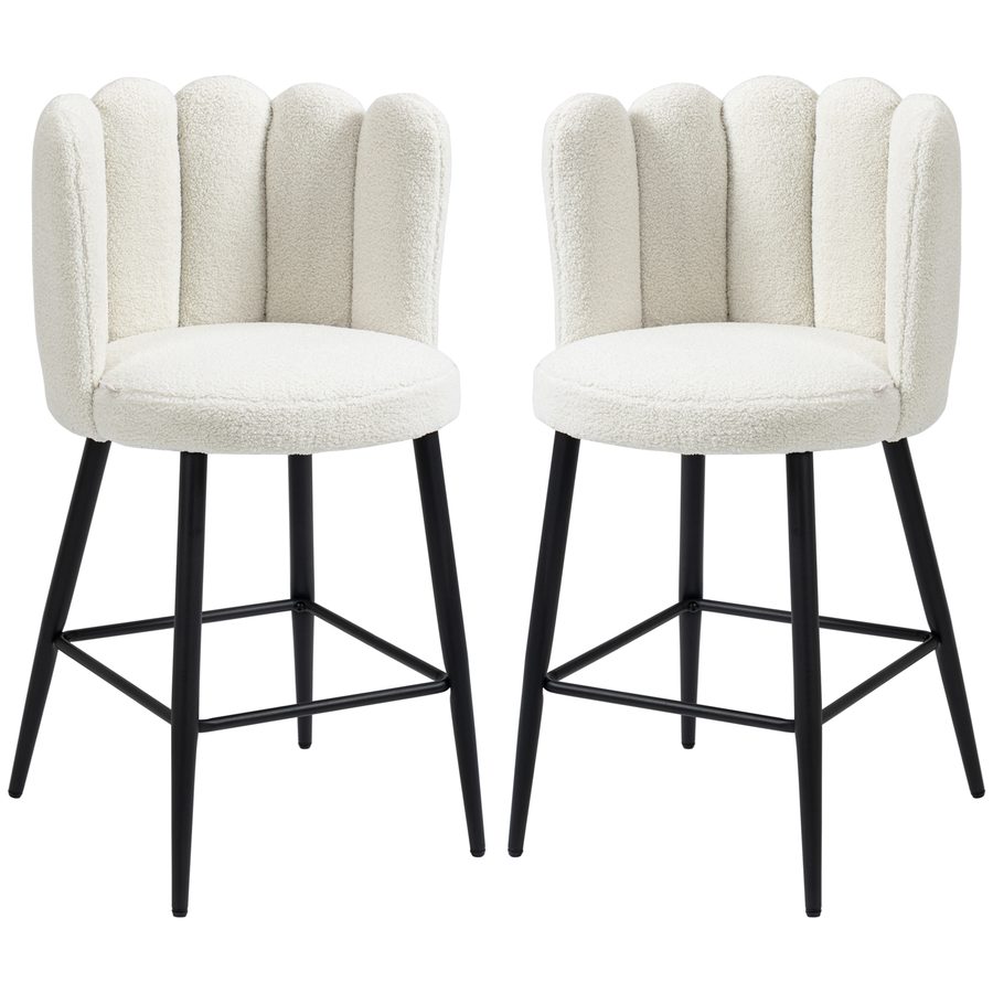 HOMCOM Barhocker, Set mit 2 Stück, Hochstühle, Stoff in Wolloptik, Stahlgestell, Höhe 65 cm, mit Rückenlehne und Fußstütze, einfacher Aufbau, hoher Küchensitz, Creme Schwarz   Aosom von HOMCOM