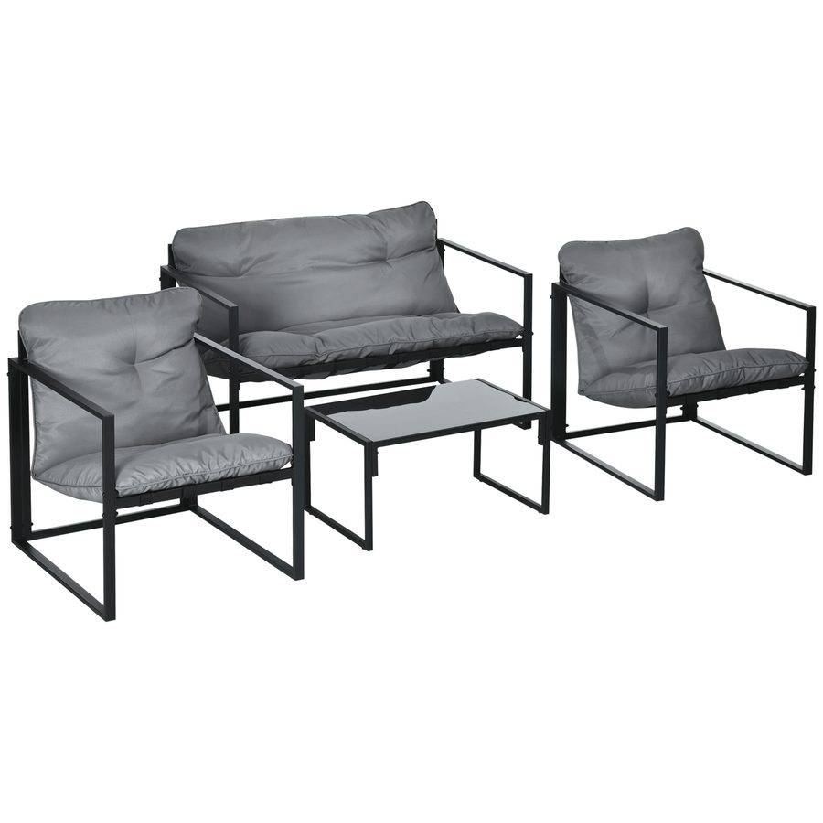 HOMCOM Balkonmöbel Gartenlounge-Set mit Sitzkissen, Doppelsofa, 2 Sessel & Couchtisch, Grau Schwarz für Terrasse & Balkon   Aosom.de von Outsunny