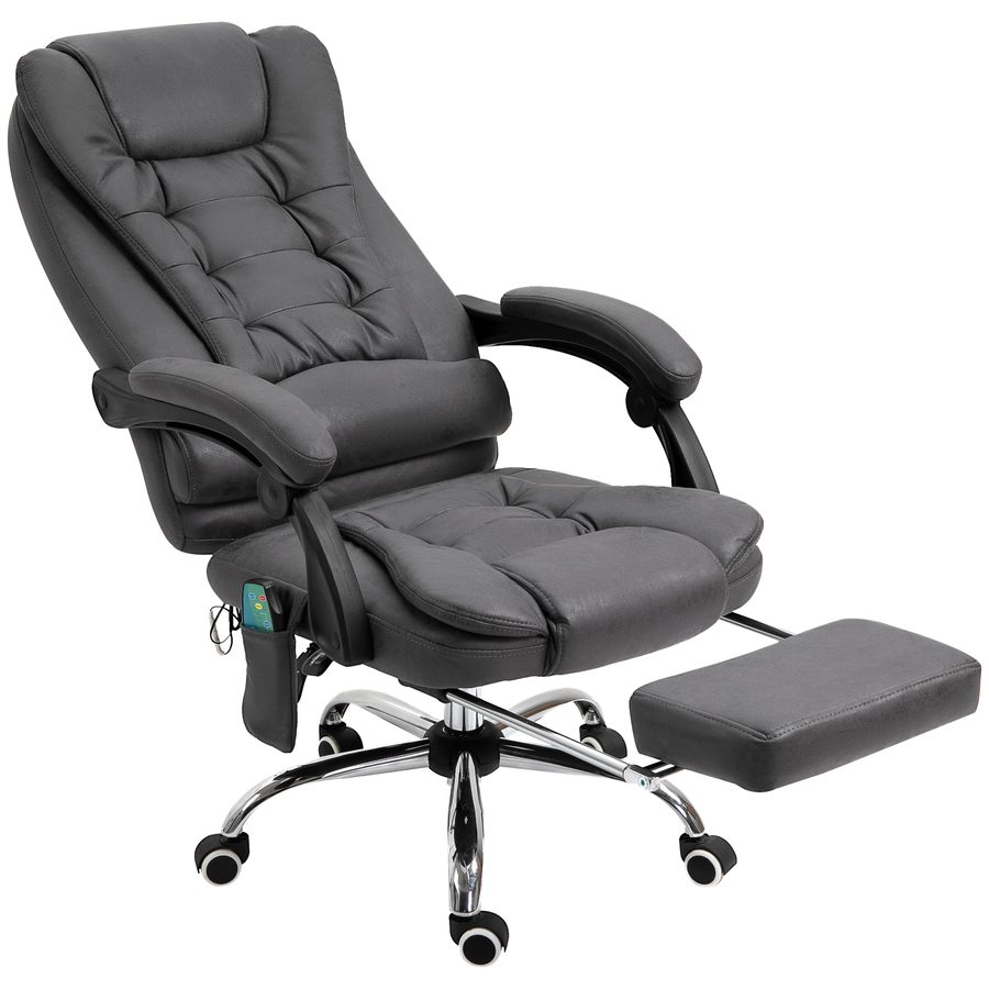 Vinsetto Bürostuhl mit Massage- und Wärmefunktion, ergonomisch, 6 Massagepunkte, Fußstütze, Fernbedienung, Polyester, 65 x 160 x 104 cm, Grau  Aosom von Vinsetto