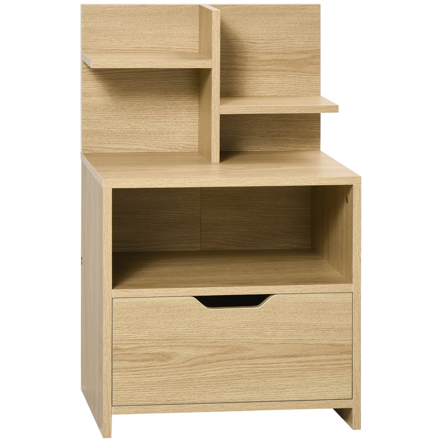 HOMCOM Nachttisch Nachtschrank mit Schublade, Beistelltisch mit Offenem Fach, 2 Regalen, Nachtkommode für Schlafzimmer, Wohnzimmer, Natur, 45 x 35 x 73 cm   Aosom von HOMCOM