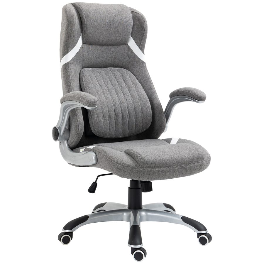 Vinsetto Ergonomischer Bürostuhl mit klappbaren Armlehnen und Kopfstütze, Drehbarer Schreibtischstuhl mit verstellbarer Lordosenstütze und Wippfunktion in Leinenstoff für das Büro, Grau   Aosom von Vinsetto