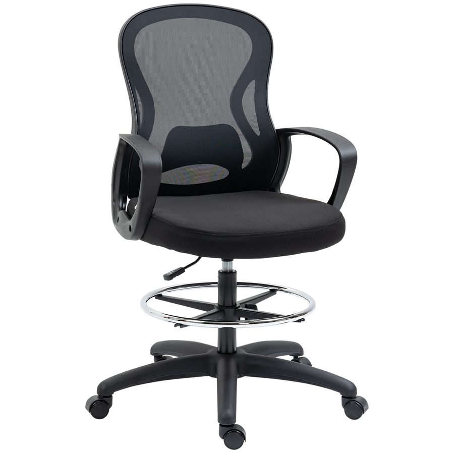Vinsetto Stehstuhl Büro ergonomischer Bürostuhl höhenverstellbar Zeichenstuhl bis 120kg in Schwarz für bequemes Arbeiten   Aosom.de von Vinsetto