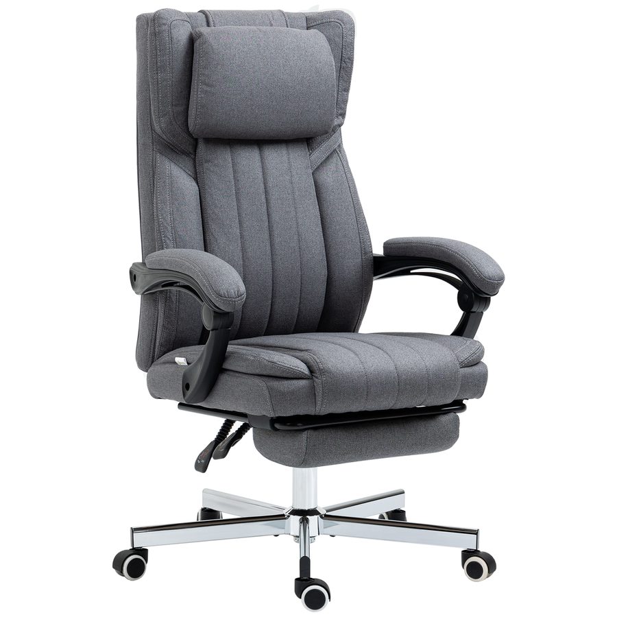 Vinsetto Bürostuhl ergonomischer Schreibtischstuhl drehbarer Sitz Neigungsfunktion Höhenverstellbar Armlehnen Kopfstütze Fußstütze 65 x 61 x 105-113 cm - Grau   Aosom von Vinsetto