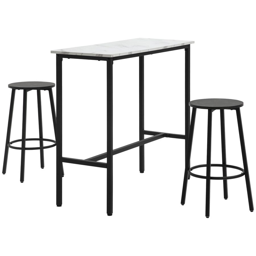 HOMCOM Bartisch mit Barhocker Set, 3-teiliges Bartisch Set, Esstisch mit 2 Barhocker, Essgruppe, Stehtisch, Küchentisch, Stahl, Weiß, Schwarz   Aosom von HOMCOM