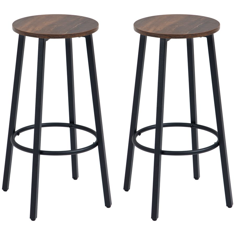 HOMCOM Barhocker 2er-Set Küche mit Fußstütze im Industrial Design, Metallrahmen, für Esszimmer bis 120 kg, 42x42x65 cm, Braun   Aosom.de von HOMCOM