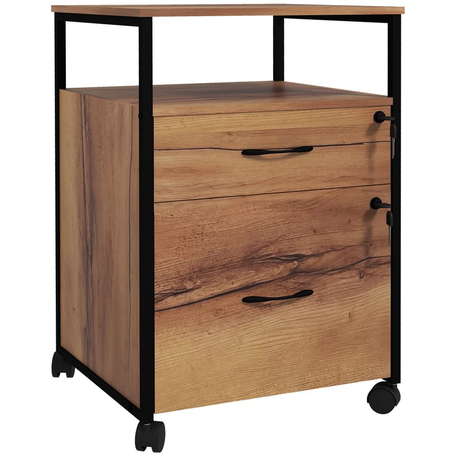 Vinsetto Rollcontainer fürs Büro mit 2 abschließbaren Schubladen, Rollen, Schreibtisch-Container für Letter/A4, Büroschrank für unter den Schreibtisch, 44x40x66.5cm, Rustikales Braun   Aosom von Vinsetto