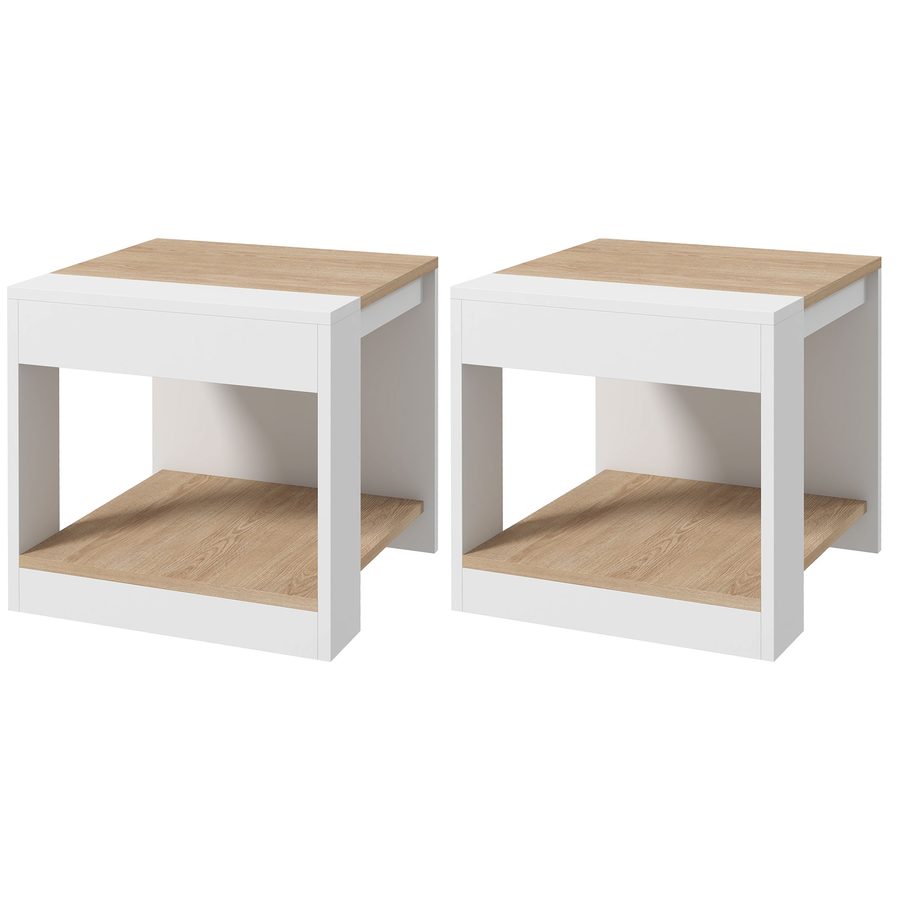 HOMCOM Set aus 2 Beistelltischen Sofatisch Nachttisch Holzoptik weiß und natur 40 x 40 x 45 cm   Aosom von HOMCOM