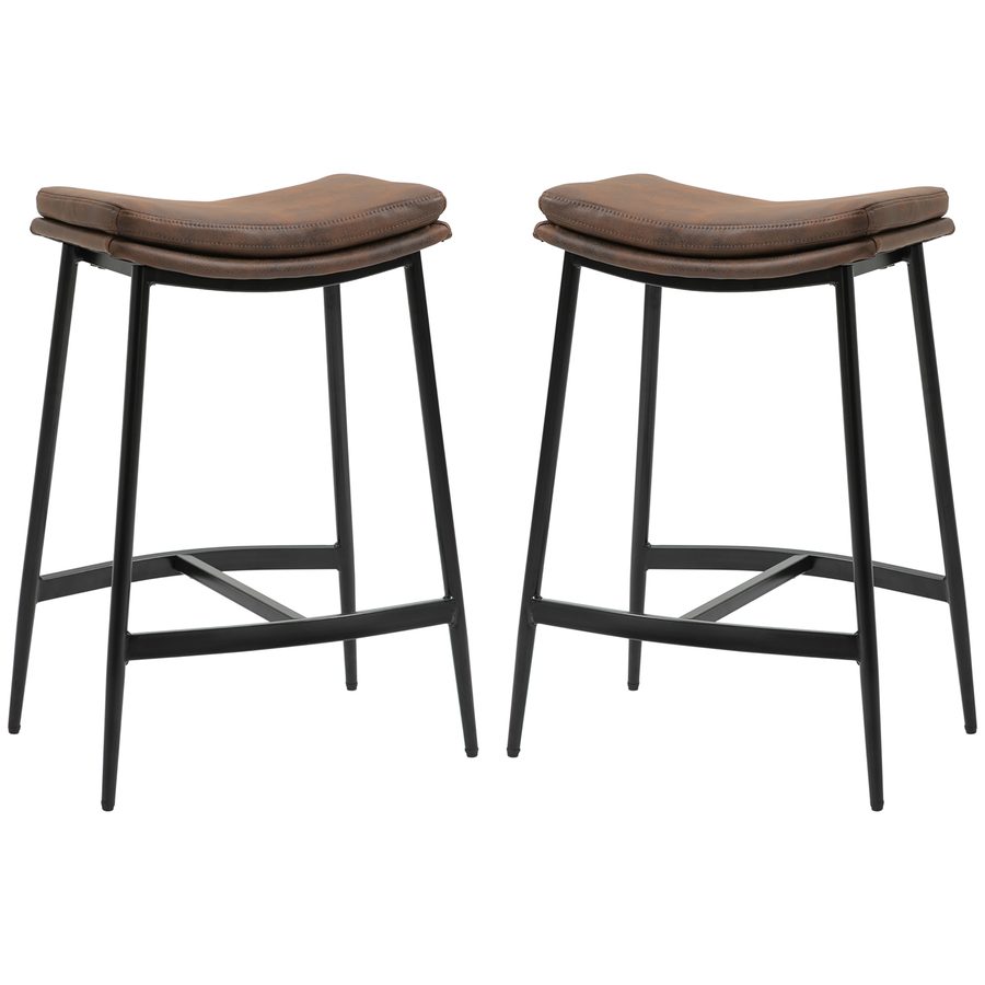HOMCOM Set mit 2 Barhockern Hochtischstühle mit Fußstütze aus Stahl - Industriestil - geschwungene Sitzfläche - 48,5 x 38,5 x 68,5 cm Braun Schwarz   Aosom von HOMCOM