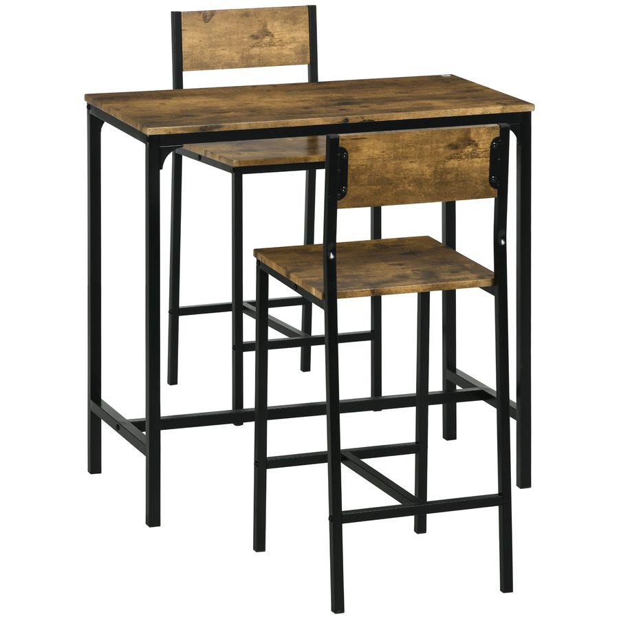 HOMCOM Bartisch Set Bartisch mit Barhocker-Set Esstisch mit 2 Stühlen mit Rückenlehne Küchentisch für Esszimmer, Küche, Rustikal-Braun   Aosom von HOMCOM