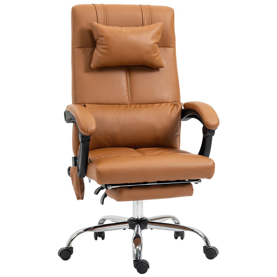 Vinsetto Bürostuhl mit Massagefunktion, Lendenwirmerwärmung, 6 Massagepunkte, 5 Modi, Belastung 120 kg, 66x67x115-123cm, Kunstleder, Hellbraun  Aosom von Vinsetto
