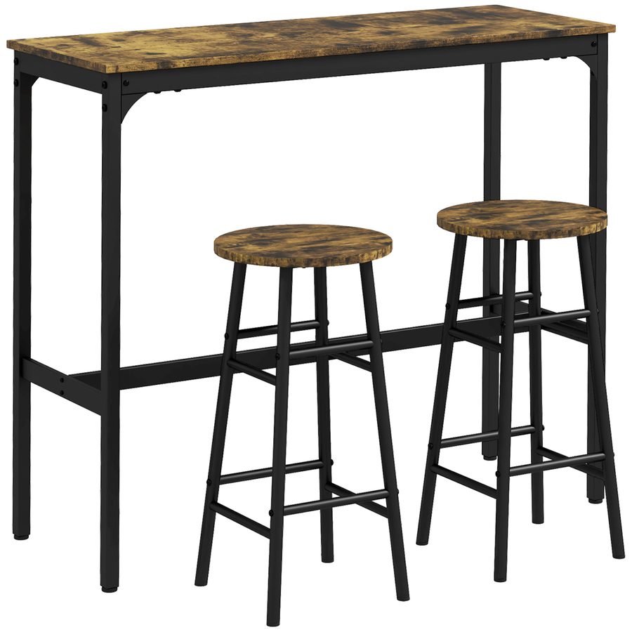 HOMCOM Bartisch-Set, 3tlg. Bartisch mit Barhocker Set, Essgruppe im Industriedesign, Küchentisch mit 2 Barhocker, für Esszimmer, Küche, Stahl, Rustikal-Braun   Aosom von HOMCOM