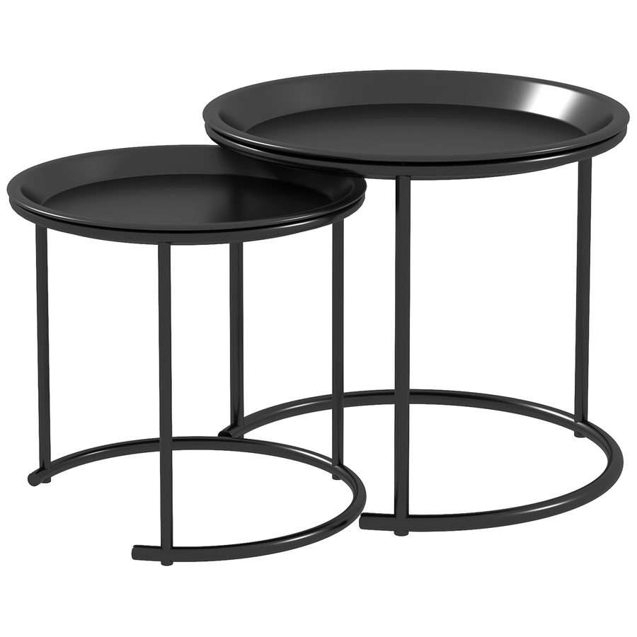 HOMCOM 2er-Set Couchtisch, rund Beistelltisch, stapelbar Wohnzimmertisch, Sofatisch für Wohnzimmer, Schlafzimmer, Flur, Stahl, Ø43/35 cm, Schwarz   Aosom von HOMCOM