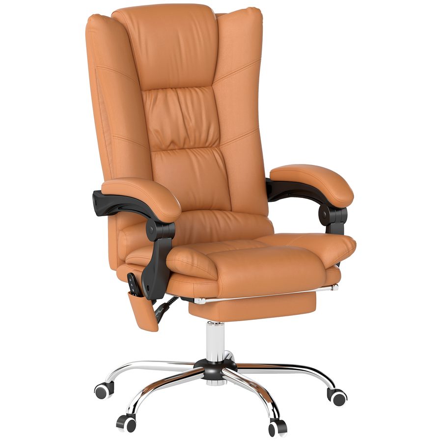 Vinsetto Bürostuhl mit Vibrationsmassage Ergonomischer Chefsessel mit Lendenwärmer, Liegefunktion, Fußstütze, Höhenverstellbar Schreibtischstuhl, Drehstuhl mit Seitentasche, Hellbraun   Aosom von Vinsetto