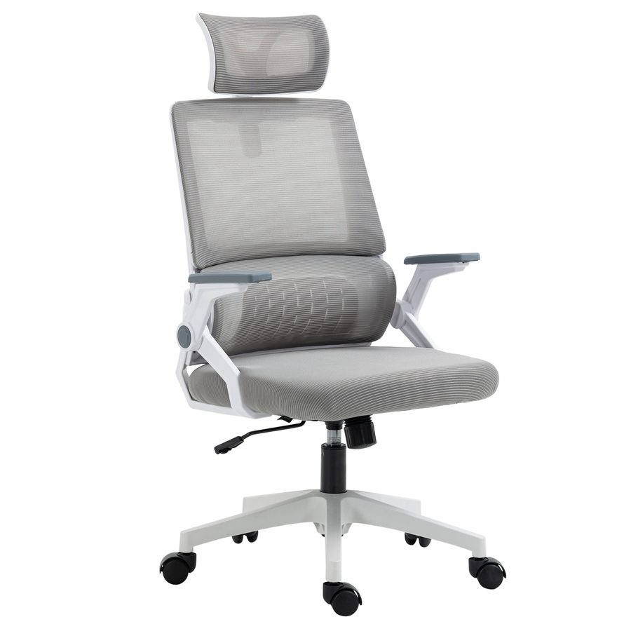 Vinsetto Bürostuhl ergonomisch mit verstellbarer Kopfstütze und Armlehnen, höhenverstellbarer Drehstuhl mit Wippfunktion und Lendenstütze aus Mesh   Aosom.de von Vinsetto