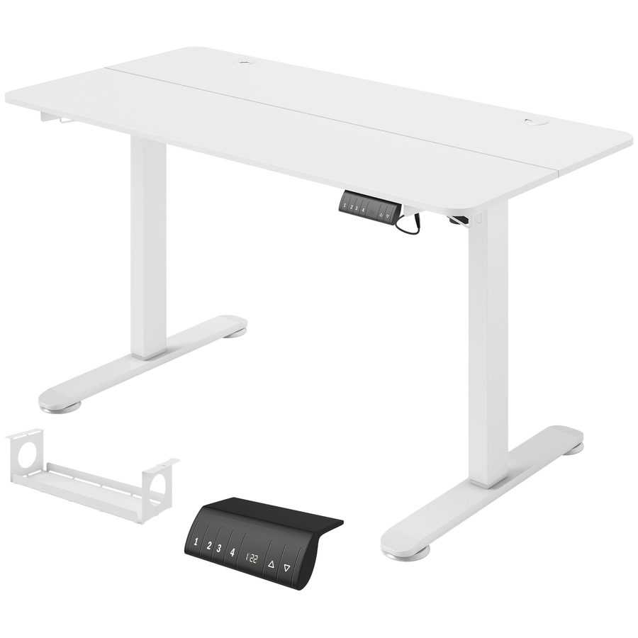 Vinsetto höhenverstellbarer elektrischer schreibtisch 140x70cm, Computertisch mit 4 Memory Ergonomisch Sitz Stehpult Haken Anti-Kollision Weiß   Aosom von Vinsetto