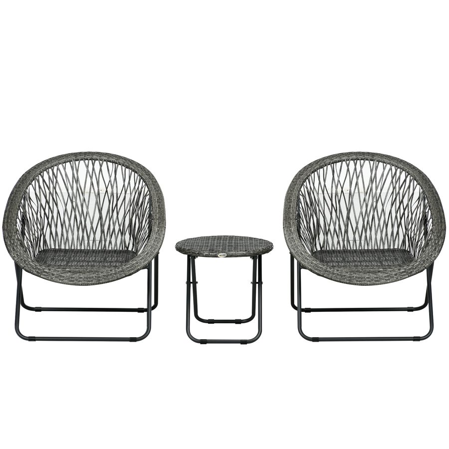 HOMCOM Klappbare Gartengarnitur Balkonset mit Couchtisch & 2 Stühlen, inkl. Kissen, Stahl grau für Terrasse & Garten   Aosom.de von Outsunny