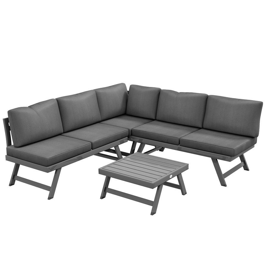 Outsunny Garten-Sitzgruppe Eck- und Convertible 4-teilig mit 2 Zweisitzer-Sofas, 1 Eckstuhl und 1 Couchtisch, Aluminium und Metall   Aosom von Outsunny