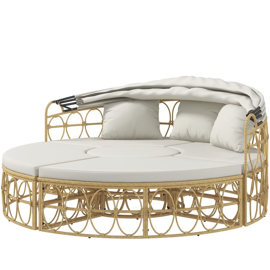 HOMCOM Muschel Gartenmöbel-Set Zweisitzer mit klappbarem Verdeck & Couchtisch in Creme, ideal für Garten & Terrasse   Aosom.de von Outsunny